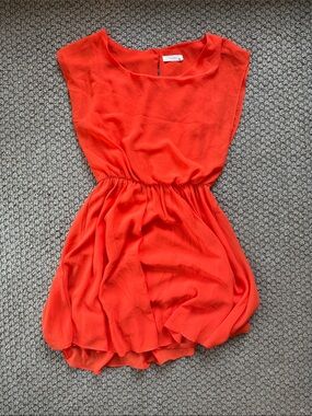 Bright Orange Sleeveless Chiffon Dress